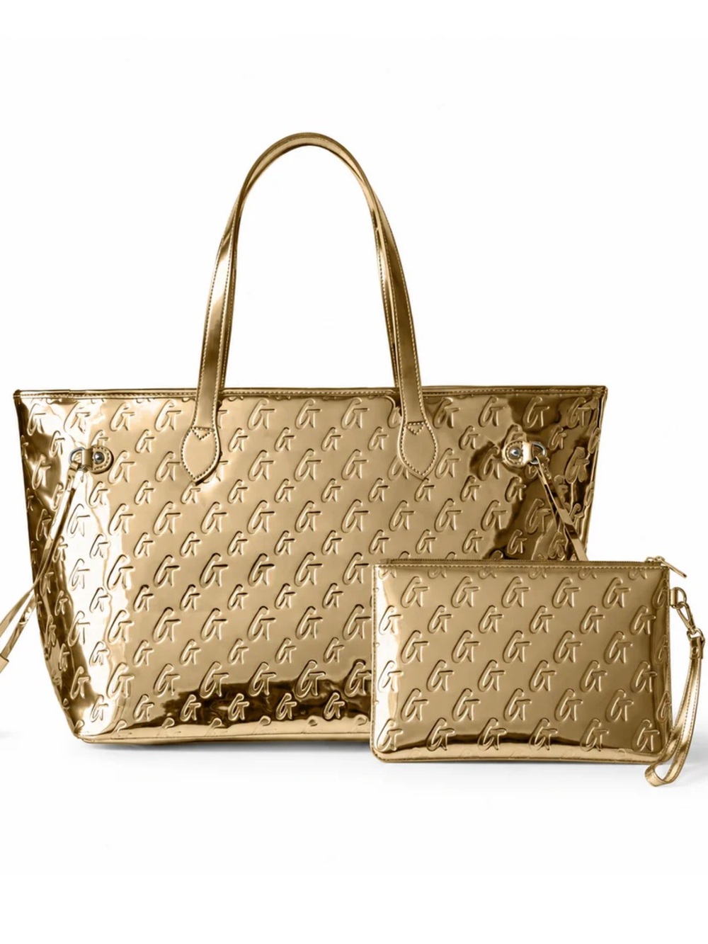 Metallic Gold Embossed Tote with Matching Wristlet